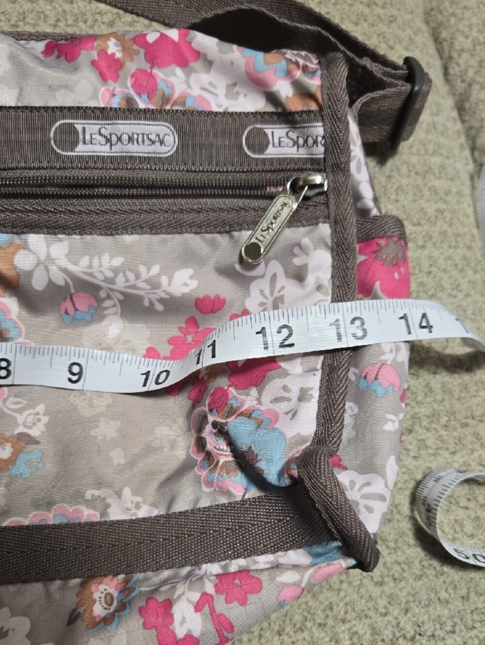 LeSportsac Taupe Floral Bag with Pink and Blue Accents - Picture 7 of 16